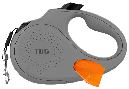 TUG Oval 360° Tangle-Free Retractable Dog Lead with Integrated Waste Bag Dispenser (Medium, Grey)