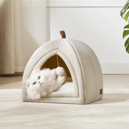 Bedsure Cat Cave Bed Igloo - Cat Tent Bed House with Removable Washable Cushion Pillow Foldable Portable Pet Bed,Dark Grey, 40x40x40cm