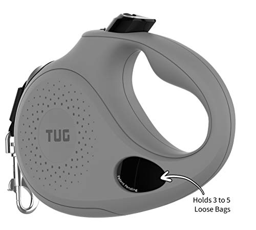 TUG Oval 360° Tangle-Free Retractable Dog Lead with Integrated Waste Bag Dispenser (Medium, Grey)