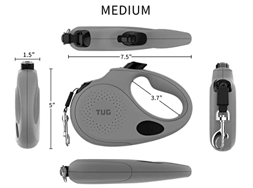 TUG Oval 360° Tangle-Free Retractable Dog Lead with Integrated Waste Bag Dispenser (Medium, Grey)