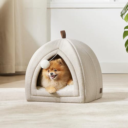 Bedsure Cat Cave Bed Igloo - Cat Tent Bed House with Removable Washable Cushion Pillow Foldable Portable Pet Bed,Dark Grey, 40x40x40cm