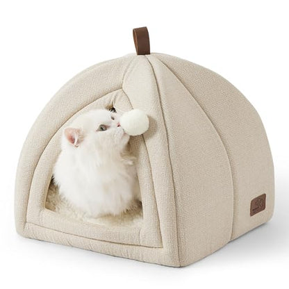 Bedsure Cat Cave Bed Igloo - Cat Tent Bed House with Removable Washable Cushion Pillow Foldable Portable Pet Bed,Dark Grey, 40x40x40cm