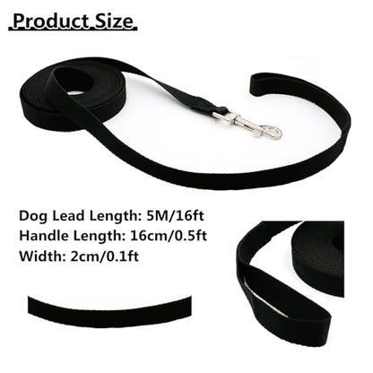 Dog Lead, 5m Waterproof & Adjustable Nylon Dog Leash with Handle and 360° Carabiner, Durable Training Lead for Small, Medium, and Large Dogs (Black)