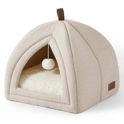 Bedsure Cat Cave Bed Igloo - Cat Tent Bed House with Removable Washable Cushion Pillow Foldable Portable Pet Bed,Dark Grey, 40x40x40cm