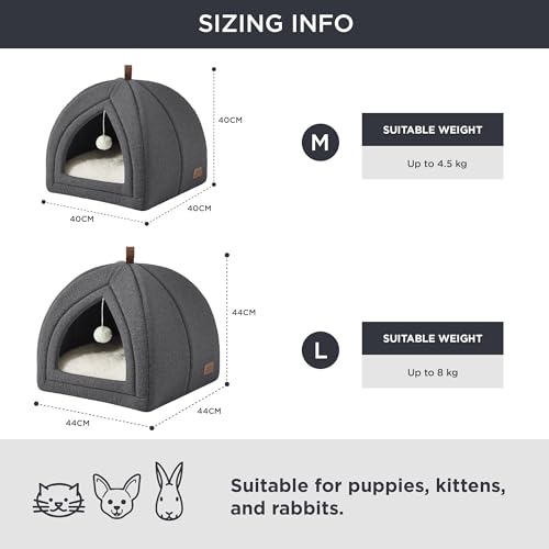 Bedsure Cat Cave Bed Igloo - Cat Tent Bed House with Removable Washable Cushion Pillow Foldable Portable Pet Bed,Dark Grey, 40x40x40cm