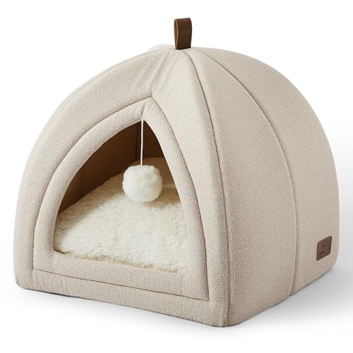 Bedsure Cat Cave Bed Igloo - Cat Tent Bed House with Removable Washable Cushion Pillow Foldable Portable Pet Bed,Dark Grey, 40x40x40cm