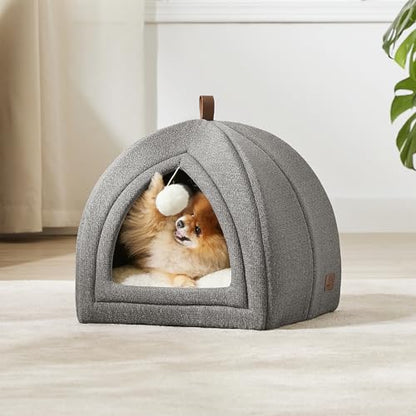 Bedsure Cat Cave Bed Igloo - Cat Tent Bed House with Removable Washable Cushion Pillow Foldable Portable Pet Bed,Dark Grey, 40x40x40cm