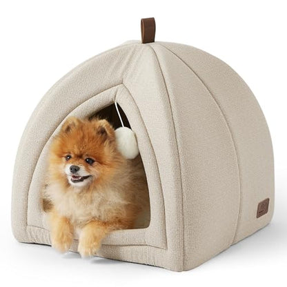 Bedsure Cat Cave Bed Igloo - Cat Tent Bed House with Removable Washable Cushion Pillow Foldable Portable Pet Bed,Dark Grey, 40x40x40cm