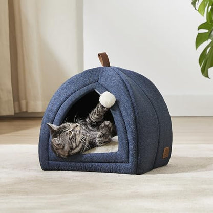 Bedsure Cat Cave Bed Igloo - Cat Tent Bed House with Removable Washable Cushion Pillow Foldable Portable Pet Bed,Dark Grey, 40x40x40cm