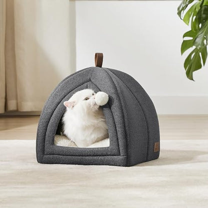 Bedsure Cat Cave Bed Igloo - Cat Tent Bed House with Removable Washable Cushion Pillow Foldable Portable Pet Bed,Dark Grey, 40x40x40cm