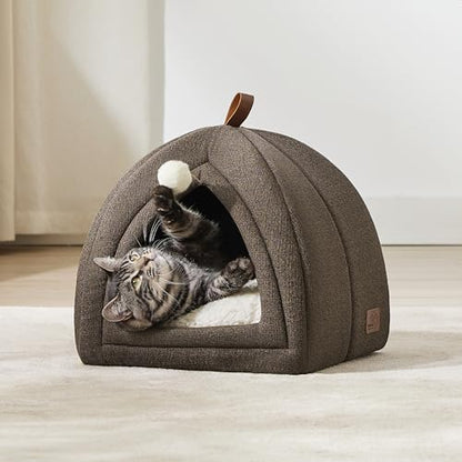 Bedsure Cat Cave Bed Igloo - Cat Tent Bed House with Removable Washable Cushion Pillow Foldable Portable Pet Bed,Dark Grey, 40x40x40cm