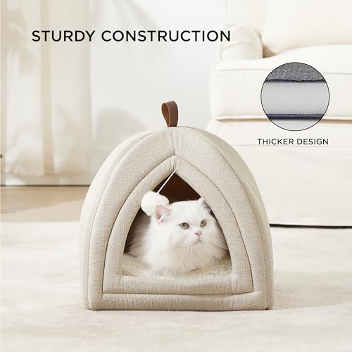 Bedsure Cat Cave Bed Igloo - Cat Tent Bed House with Removable Washable Cushion Pillow Foldable Portable Pet Bed,Dark Grey, 40x40x40cm