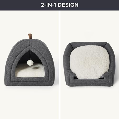 Bedsure Cat Cave Bed Igloo - Cat Tent Bed House with Removable Washable Cushion Pillow Foldable Portable Pet Bed,Dark Grey, 40x40x40cm