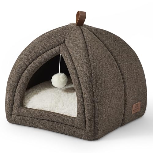 Bedsure Cat Cave Bed Igloo - Cat Tent Bed House with Removable Washable Cushion Pillow Foldable Portable Pet Bed,Dark Grey, 40x40x40cm