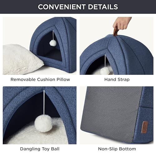 Bedsure Cat Cave Bed Igloo - Cat Tent Bed House with Removable Washable Cushion Pillow Foldable Portable Pet Bed,Dark Grey, 40x40x40cm