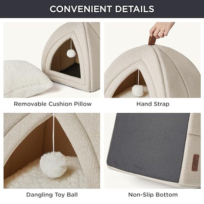 Bedsure Cat Cave Bed Igloo - Cat Tent Bed House with Removable Washable Cushion Pillow Foldable Portable Pet Bed,Dark Grey, 40x40x40cm