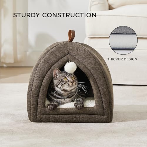 Bedsure Cat Cave Bed Igloo - Cat Tent Bed House with Removable Washable Cushion Pillow Foldable Portable Pet Bed,Dark Grey, 40x40x40cm