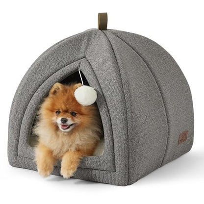 Bedsure Cat Cave Bed Igloo - Cat Tent Bed House with Removable Washable Cushion Pillow Foldable Portable Pet Bed,Dark Grey, 40x40x40cm