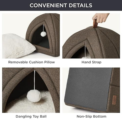 Bedsure Cat Cave Bed Igloo - Cat Tent Bed House with Removable Washable Cushion Pillow Foldable Portable Pet Bed,Dark Grey, 40x40x40cm