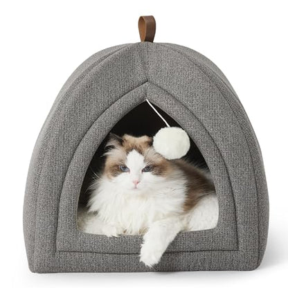 Bedsure Cat Cave Bed Igloo - Cat Tent Bed House with Removable Washable Cushion Pillow Foldable Portable Pet Bed,Dark Grey, 40x40x40cm