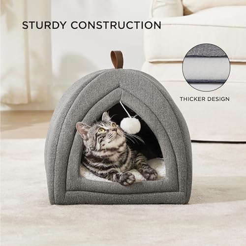 Bedsure Cat Cave Bed Igloo - Cat Tent Bed House with Removable Washable Cushion Pillow Foldable Portable Pet Bed,Dark Grey, 40x40x40cm