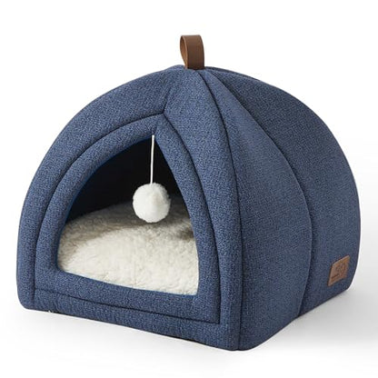 Bedsure Cat Cave Bed Igloo - Cat Tent Bed House with Removable Washable Cushion Pillow Foldable Portable Pet Bed,Dark Grey, 40x40x40cm