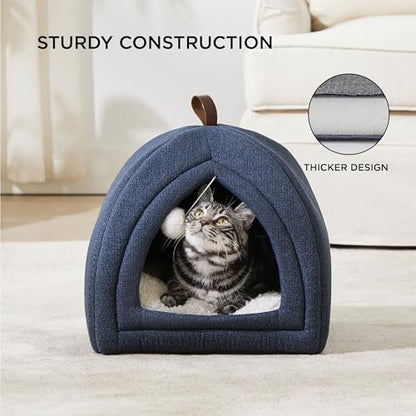 Bedsure Cat Cave Bed Igloo - Cat Tent Bed House with Removable Washable Cushion Pillow Foldable Portable Pet Bed,Dark Grey, 40x40x40cm