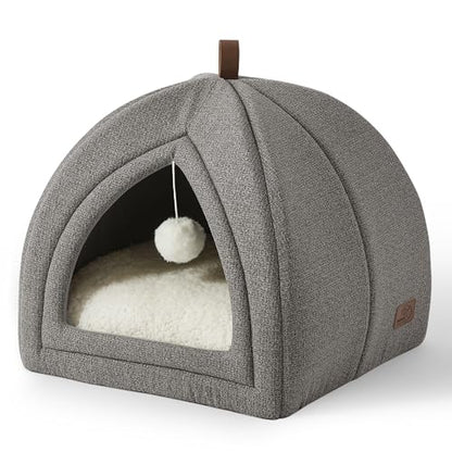 Bedsure Cat Cave Bed Igloo - Cat Tent Bed House with Removable Washable Cushion Pillow Foldable Portable Pet Bed,Dark Grey, 40x40x40cm