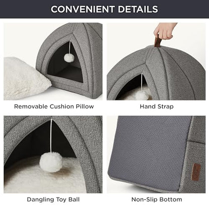 Bedsure Cat Cave Bed Igloo - Cat Tent Bed House with Removable Washable Cushion Pillow Foldable Portable Pet Bed,Dark Grey, 40x40x40cm