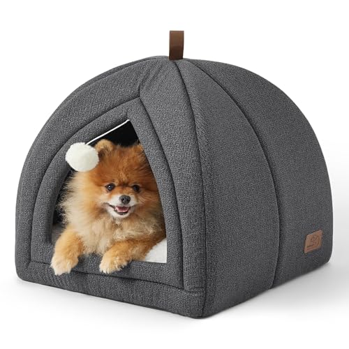 Bedsure Cat Cave Bed Igloo - Cat Tent Bed House with Removable Washable Cushion Pillow Foldable Portable Pet Bed,Dark Grey, 40x40x40cm