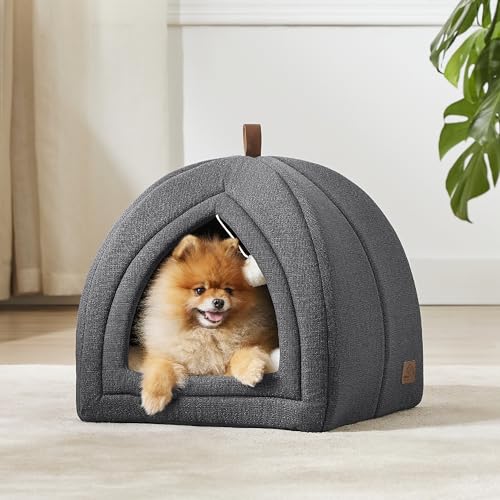 Bedsure Cat Cave Bed Igloo - Cat Tent Bed House with Removable Washable Cushion Pillow Foldable Portable Pet Bed,Dark Grey, 40x40x40cm