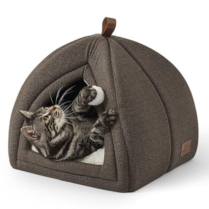 Bedsure Cat Cave Bed Igloo - Cat Tent Bed House with Removable Washable Cushion Pillow Foldable Portable Pet Bed,Dark Grey, 40x40x40cm