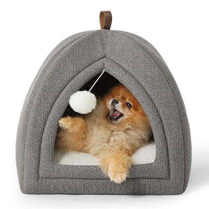 Bedsure Cat Cave Bed Igloo - Cat Tent Bed House with Removable Washable Cushion Pillow Foldable Portable Pet Bed,Dark Grey, 40x40x40cm