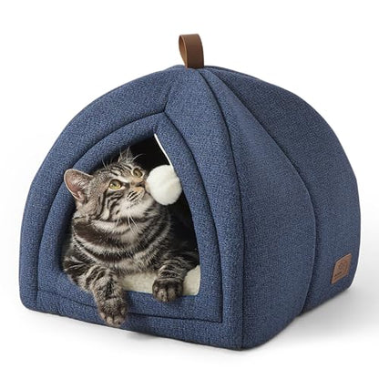 Bedsure Cat Cave Bed Igloo - Cat Tent Bed House with Removable Washable Cushion Pillow Foldable Portable Pet Bed,Dark Grey, 40x40x40cm