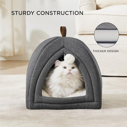 Bedsure Cat Cave Bed Igloo - Cat Tent Bed House with Removable Washable Cushion Pillow Foldable Portable Pet Bed,Dark Grey, 40x40x40cm