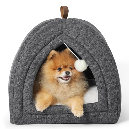 Bedsure Cat Cave Bed Igloo - Cat Tent Bed House with Removable Washable Cushion Pillow Foldable Portable Pet Bed,Dark Grey, 40x40x40cm