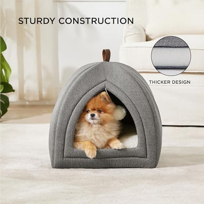 Bedsure Cat Cave Bed Igloo - Cat Tent Bed House with Removable Washable Cushion Pillow Foldable Portable Pet Bed,Dark Grey, 40x40x40cm