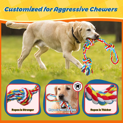 XL Dog Rope Toys for Aggressive Chewers - Set of 2 Heavy Duty XL Dog Rope Toy for Large Breed Puppy- 100% Cotton Strong, Sturdy Rope - Medium and Large Dogs for Chewing, Teething, Tug of War