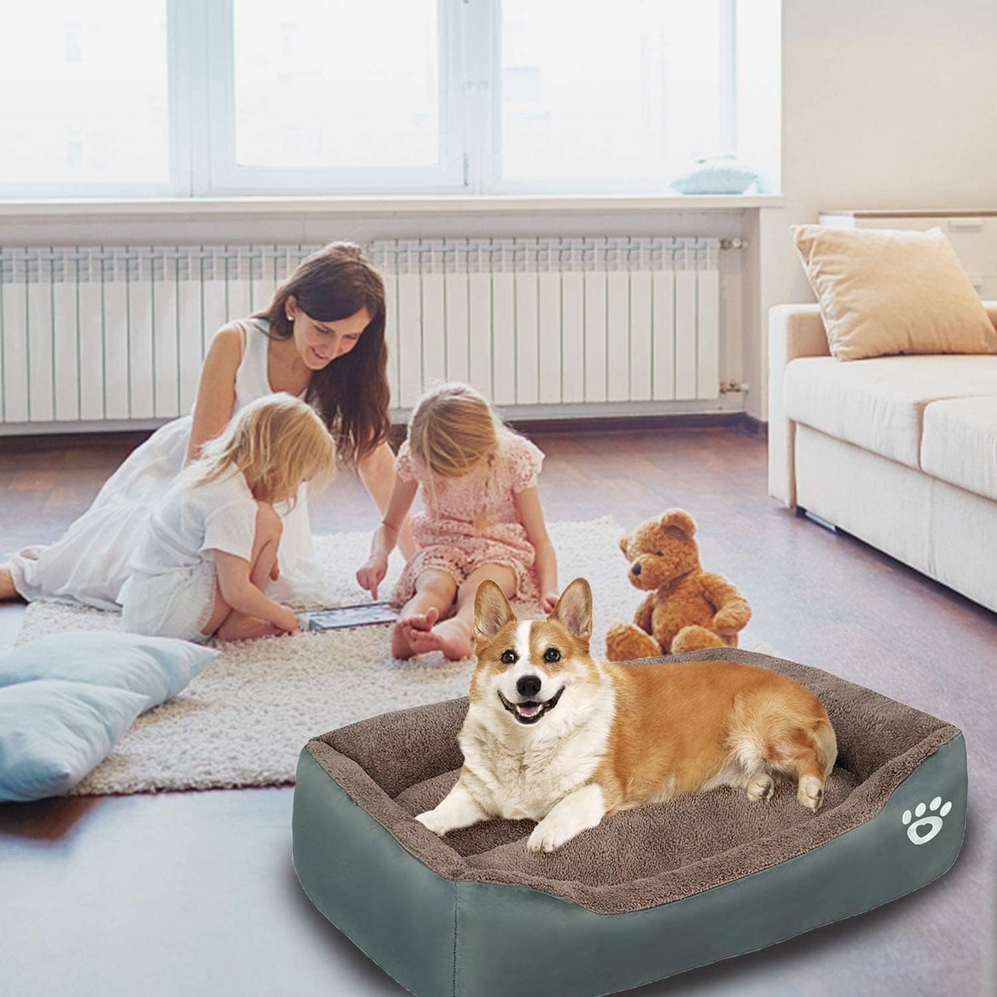 SuperGift.com Dog Cat Bed Soft, Fluffy Puppy Bed, Warm and Soft Pet Cosy Anti Anxiety Beds with Non-Slip Bottom and Washable, Grey (Medium)