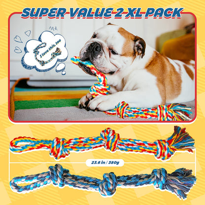 XL Dog Rope Toys for Aggressive Chewers - Set of 2 Heavy Duty XL Dog Rope Toy for Large Breed Puppy- 100% Cotton Strong, Sturdy Rope - Medium and Large Dogs for Chewing, Teething, Tug of War