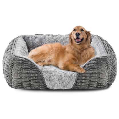 Heymamba Large Dog Bed Rectangle 76x61x23cm, Calming Dog Bed with Opening&Fluff Outward Design, Dog Beds Clearance has Machine Washable Fabric, Provides Clean Rest Space for Golden Retriever