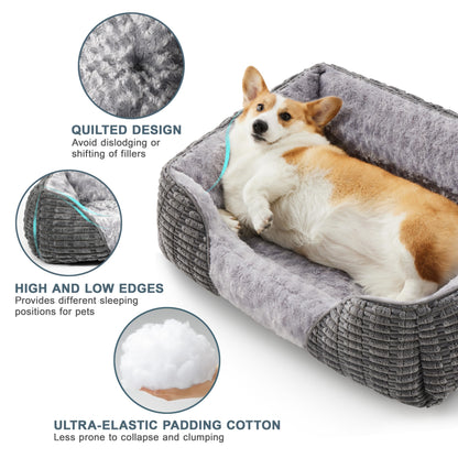 Heymamba Large Dog Bed Rectangle 76x61x23cm, Calming Dog Bed with Opening&Fluff Outward Design, Dog Beds Clearance has Machine Washable Fabric, Provides Clean Rest Space for Golden Retriever